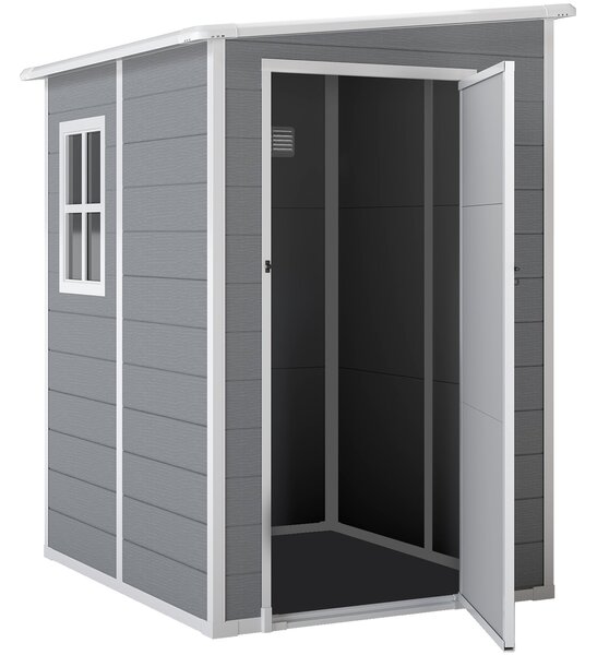 Outsunny zahradní kůlna 1,54 m³ s pultovou střechou, rozměry 122 x 149 x 192/177 cm, bez povětrnostních vlivů, s uzamykatelnými dveřmi, oknem, plastov