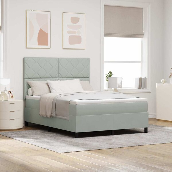 Postel s boxspringem s čelo Světle šedá 140 x 190 cm samet 3339896