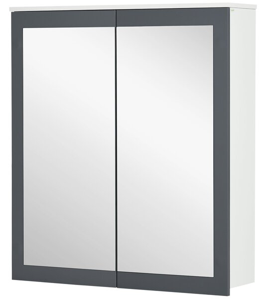 Koupelnová skříňka Keankin s zrcadlem, závěsná skříňka s 2 skleněnými dveřmi a nastavitelnými policemi 69x17x75.5 cm Bílá | Aosom