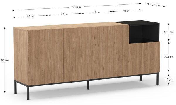 Marckeric Komoda Cailin 180 x 40 cm s dřevěným dekorem