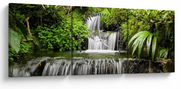 Obraz - Vodopád v deštném lese (s hodinami) (90x30 cm)