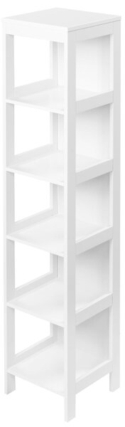 Kleankin 5-vrstvá koupelnová polička na podlahu pro kuchyni, obývací pokoj a ložnici, moderní styl, protiskluzová, nosnost 30 kg, 30x30x140 cm, bílá |