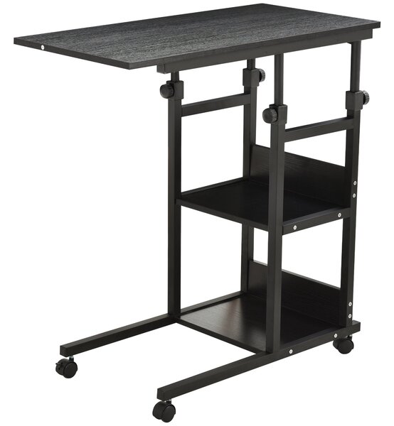HOMCOM Stolek se Společkami 80x40 cm C-Formovaný Pohovkový Stolek s Nastavitelnou Výškou 3 Úrovně 72-82 cm Kovový Rám pro Obývací Pokoj a Kuchyni Čern