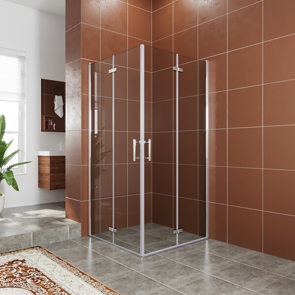 SONNI rohový sprchový kout Sprchový kout ŠxHxV: 120x90x195 cm Rohové vstupní křídlové dveře Skládací dveře Nanoskleněné skládací dveře na pantech