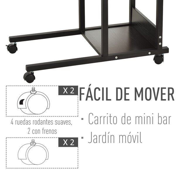 HOMCOM Stolek se Společkami 80x40 cm C-Formovaný Pohovkový Stolek s Nastavitelnou Výškou 3 Úrovně 72-82 cm Kovový Rám pro Obývací Pokoj a Kuchyni Čern