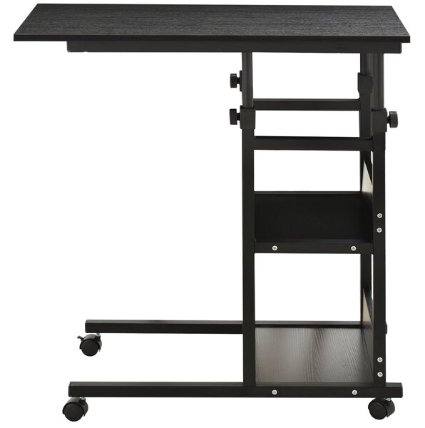 HOMCOM Stolek se Společkami 80x40 cm C-Formovaný Pohovkový Stolek s Nastavitelnou Výškou 3 Úrovně 72-82 cm Kovový Rám pro Obývací Pokoj a Kuchyni Čern
