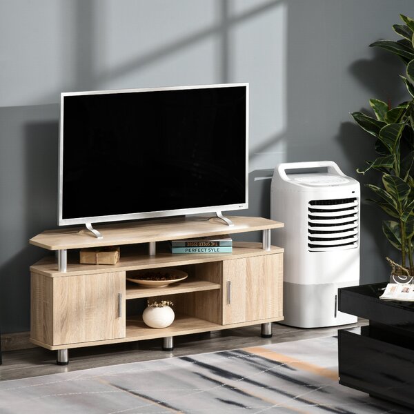 HOMCOM TV stolek pro TV do 55 palců, moderní TV stolek se 2 dveřmi a 2 policemi do ložnice 120x39,5x52 cm Dub | Aosom