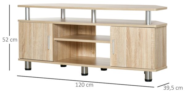 HOMCOM TV stolek pro TV do 55 palců, moderní TV stolek se 2 dveřmi a 2 policemi do ložnice 120x39,5x52 cm Dub | Aosom