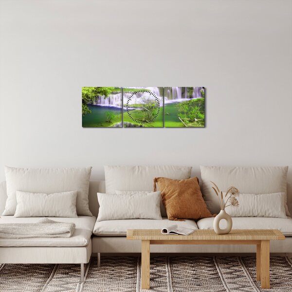 Obraz - Vodopády Huay Mae Khamin, Kanchanaburi, Thajsko (s hodinami) (90x30 cm)