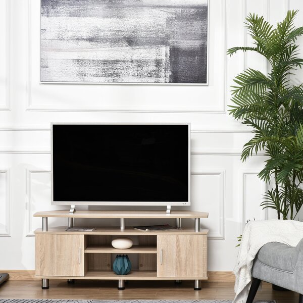 HOMCOM TV stolek pro TV do 55 palců, moderní TV stolek se 2 dveřmi a 2 policemi do ložnice 120x39,5x52 cm Dub | Aosom