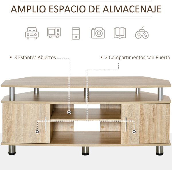 HOMCOM TV stolek pro TV do 55 palců, moderní TV stolek se 2 dveřmi a 2 policemi do ložnice 120x39,5x52 cm Dub | Aosom