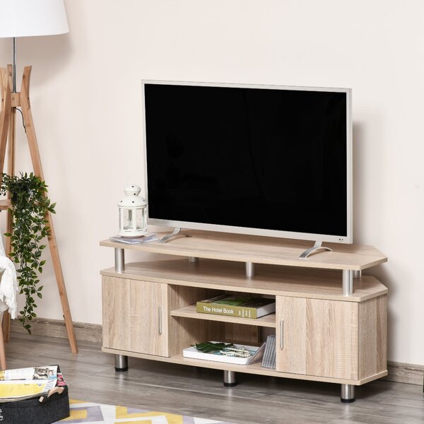 HOMCOM TV stolek pro TV do 55 palců, moderní TV stolek se 2 dveřmi a 2 policemi do ložnice 120x39,5x52 cm Dub | Aosom