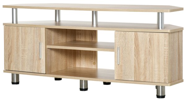HOMCOM TV stolek pro TV do 55 palců, moderní TV stolek se 2 dveřmi a 2 policemi do ložnice 120x39,5x52 cm Dub | Aosom