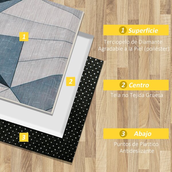 HOMCOM Moderní sametový koberec se vzorem diamantu 230x160 cm, geometrický koberec s protiskluzovým podkladem do ložnice, kanceláře nebo studovny, víc