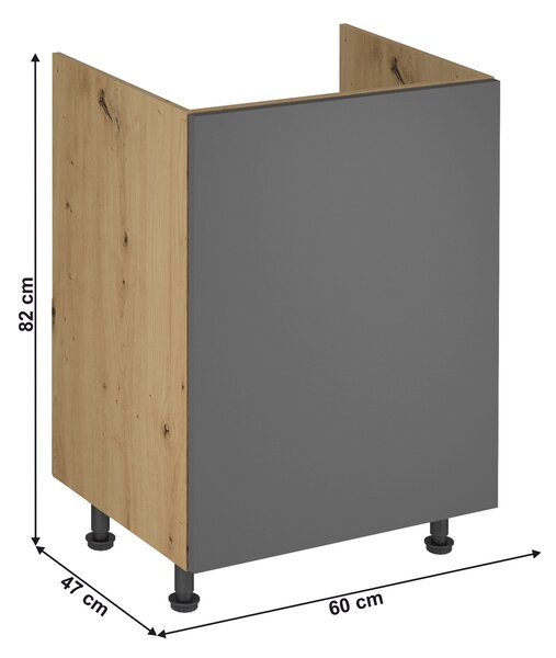 Dolní drezová kuchyňská skříňka D60Z Langari (dub artisan + šedá matná) (L)