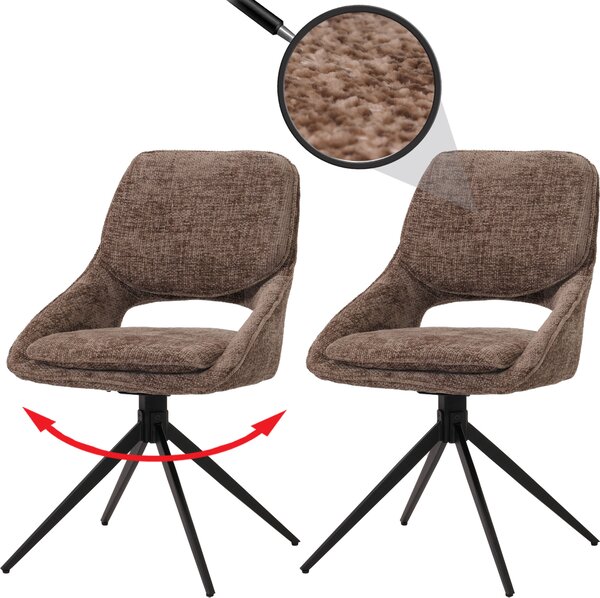 Sada 2 jídelních židlí HWC-N73, kuchyňská židle, otočná s automatickým návratem, látka/textil šenil (490 g/m²) Oeko-Tex hnědá