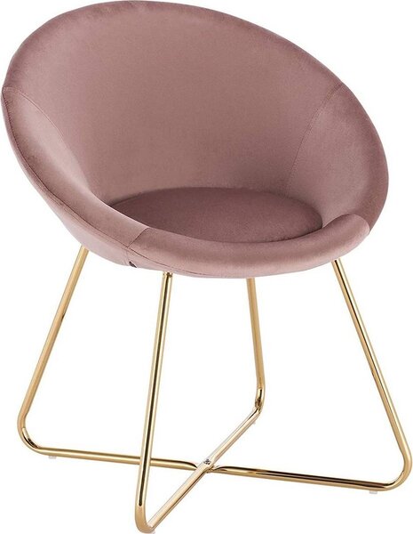 Jídelní židle Happyment Zita – růžový samet – kovové nohy – samostatná židle – křeslo – s područkami – moderní a – výška sedáku 44 cm – 1 kus