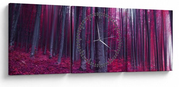 Obraz růžového lesa (s hodinami) (90x30 cm)