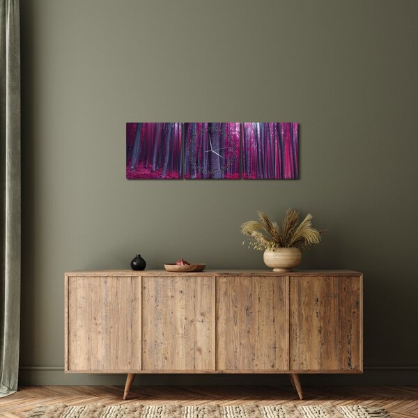 Obraz růžového lesa (s hodinami) (90x30 cm)