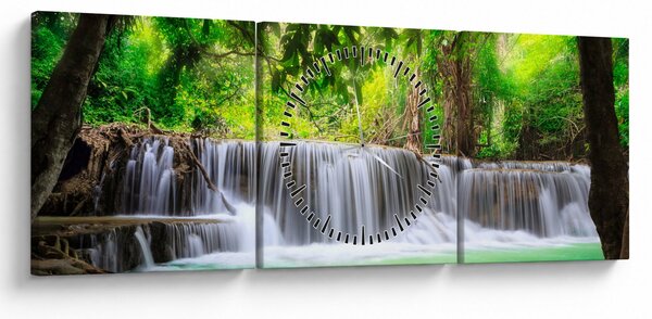Obraz vodopádu v Kanchanaburi, Thajsko (s hodinami) (90x30 cm)