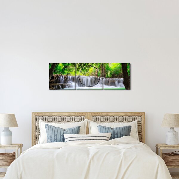 Obraz vodopádu v Kanchanaburi, Thajsko (s hodinami) (90x30 cm)