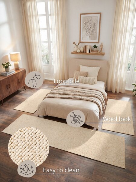 BT Carpet, Ložnicová sada Wolly 102843 Creme, 3 díly: 67x140 (2x), 67x250 (1x), bílá, ložnice