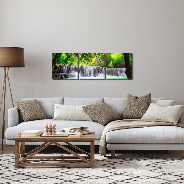 Obraz vodopádu v Kanchanaburi, Thajsko (s hodinami) (90x30 cm)