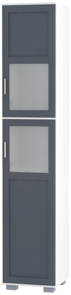 Kleankin Vysoká Koupelnová Skříň s 2 Skleněnými Dveřmi a Nastavitelnými Policemi 37x35x190 cm Bílá a Šedá | Aosom