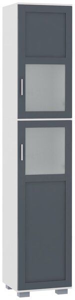 Kleankin Vysoká Koupelnová Skříň s 2 Skleněnými Dveřmi a Nastavitelnými Policemi 37x35x190 cm Bílá a Šedá | Aosom