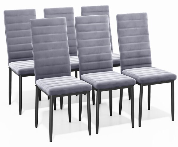 Sada 6 jídelních židlí Bealife TB41 - ergonomické opěradlo, sametový potah ve světle šedé barvě | Moderní design