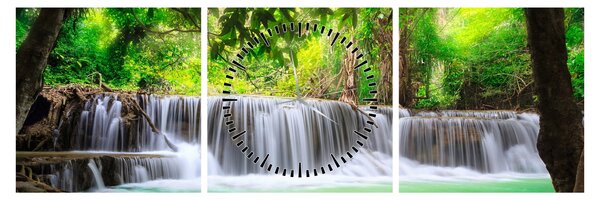 Obraz vodopádu v Kanchanaburi, Thajsko (s hodinami) (90x30 cm)