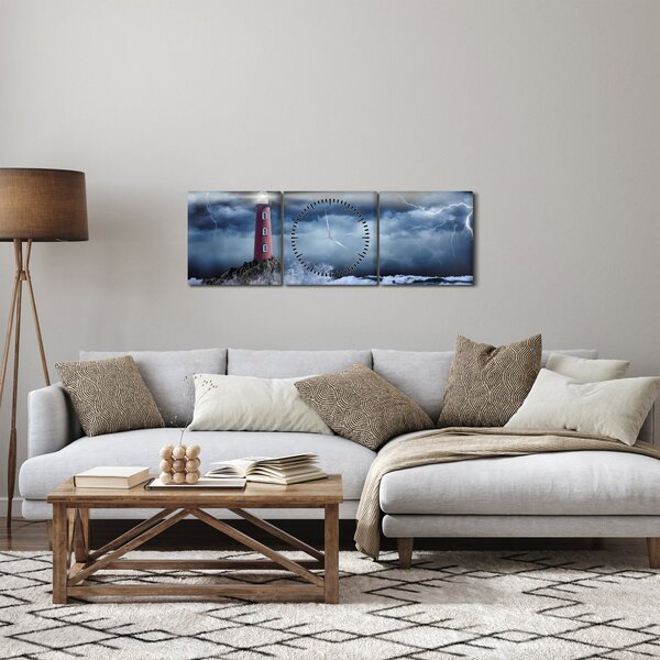 Obraz - Maják na útesu (s hodinami) (90x30 cm)