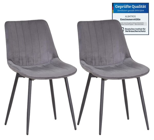 Albatros BOSA sametová židle šedá - sada 2 jídelních židlí v moderním retro designu, čalouněná a ergonomická, potah testovaný DEKRA, snadná údržba