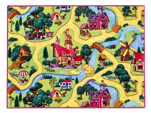 Vopi, Dětský kusový koberec Pohádková vesnice, 140x200, vícebarevná, dětský pokoj