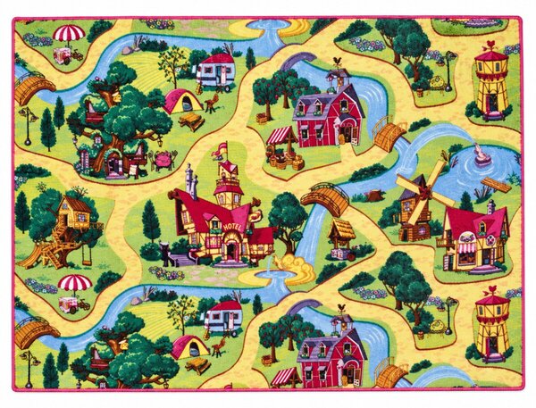 Vopi, Dětský kusový koberec Pohádková vesnice, 140x200, vícebarevná, dětský pokoj