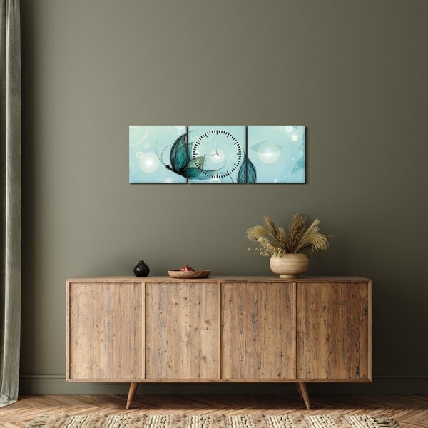 Obraz - Modří motýlci (s hodinami) (90x30 cm)