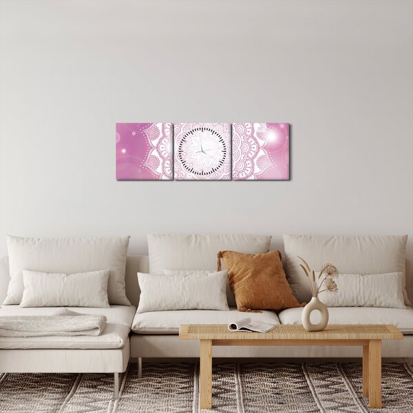 Obraz mandaly v růžovém pozadí (s hodinami) (90x30 cm)