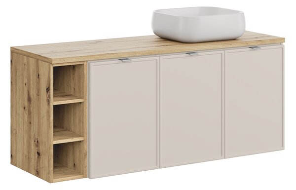 Comad Koupelnová skříňka s deskovým umyvadlem set Bella Cashmere 140 kašmír/dub artisan