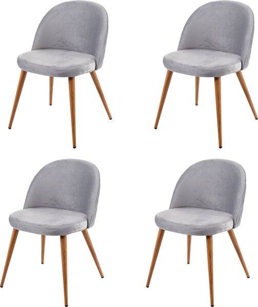 Sada 4 jídelních židlí HWC-D53, židle kuchyňská židle retro design 50. let, samet světle šedá