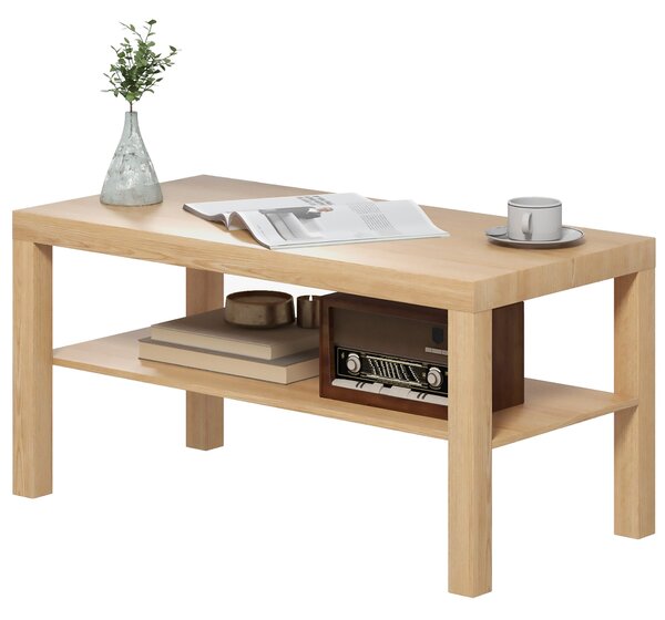 HOMCOM Konferenční stolek s 2 úložnými policemi do obývacího pokoje 90x45x44,5 cm Naturální | Aosom