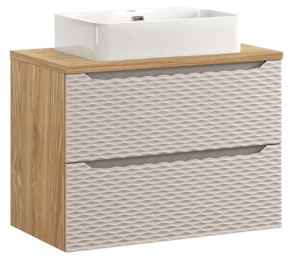 Comad Koupelnová skříňka s deskovým umyvadlem set Ocean Beige 80 béžová/dub olejovaný