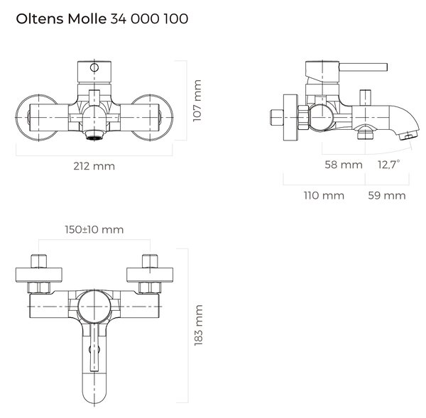 Oltens Molle vanová baterie na stěnu chrom 34000100