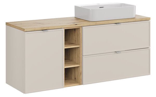 Comad Koupelnová skříňka s deskovým umyvadlem s košem na prádlo set Bella Cashmere 140 kašmír/dub artisan