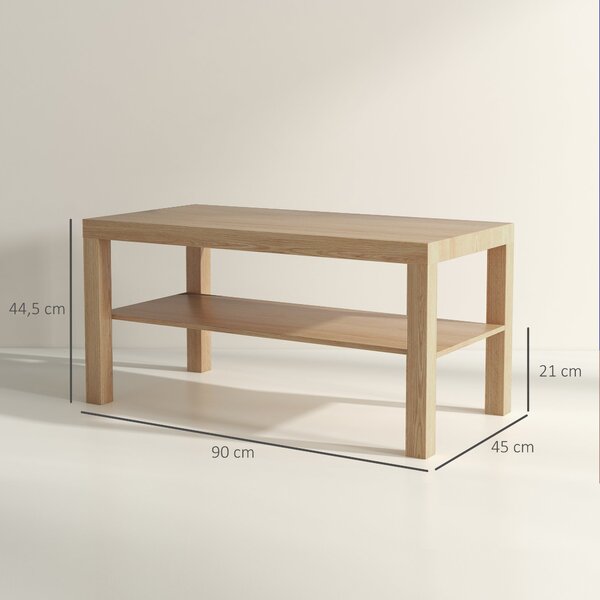 HOMCOM Konferenční stolek s 2 úložnými policemi do obývacího pokoje 90x45x44,5 cm Naturální | Aosom