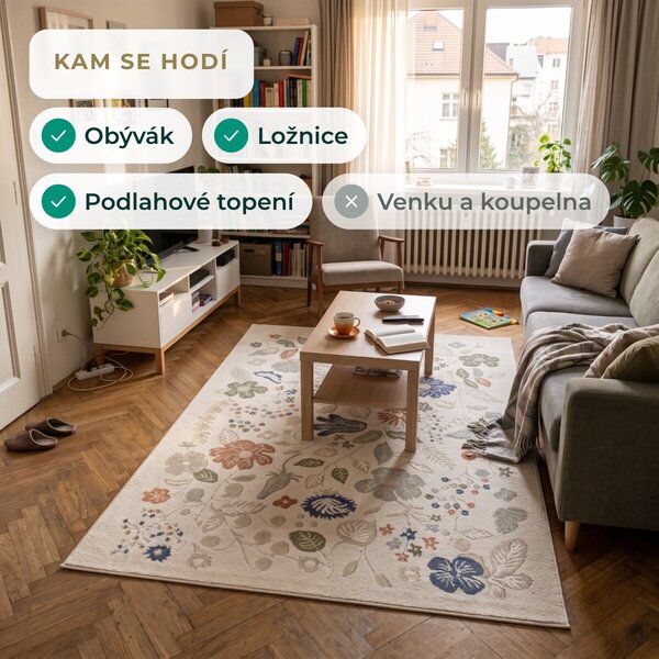 Angel Carpet, Kusový koberec Aurora 25 Cream, 80x150, bílá, kancelář