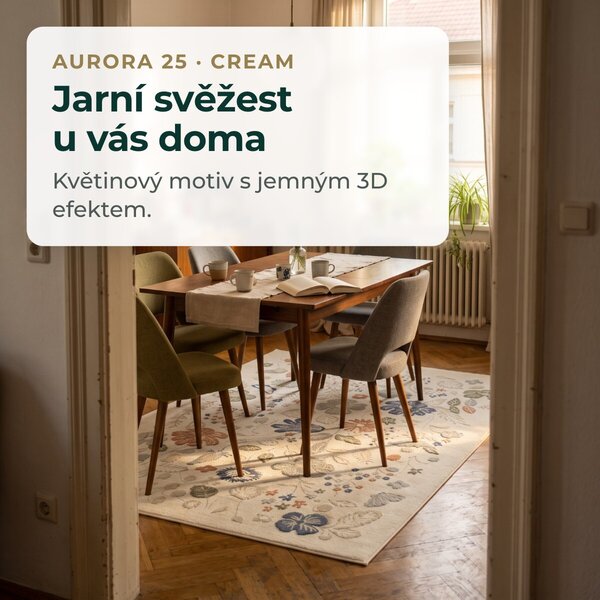 Angel Carpet, Kusový koberec Aurora 25 Cream, 80x150, bílá, kancelář