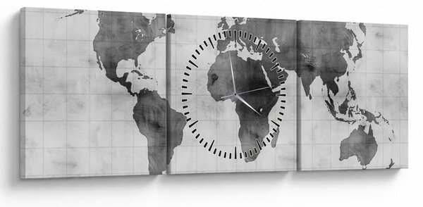 Obraz - Mapa světa 2 (s hodinami) (90x30 cm)