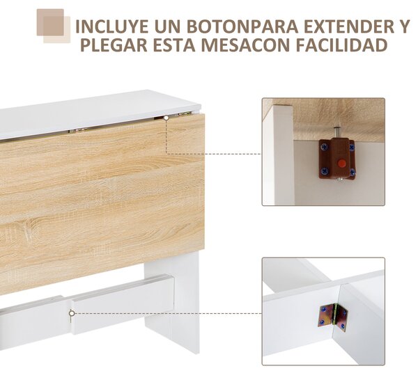 HOMCOM Skládací Jídelní Stůl Kuchyňský Stolek se 2 Sklopnými Listy pro Úsporu Místa Moderní Design 103x76x73.5cm Dřevo | Aosom