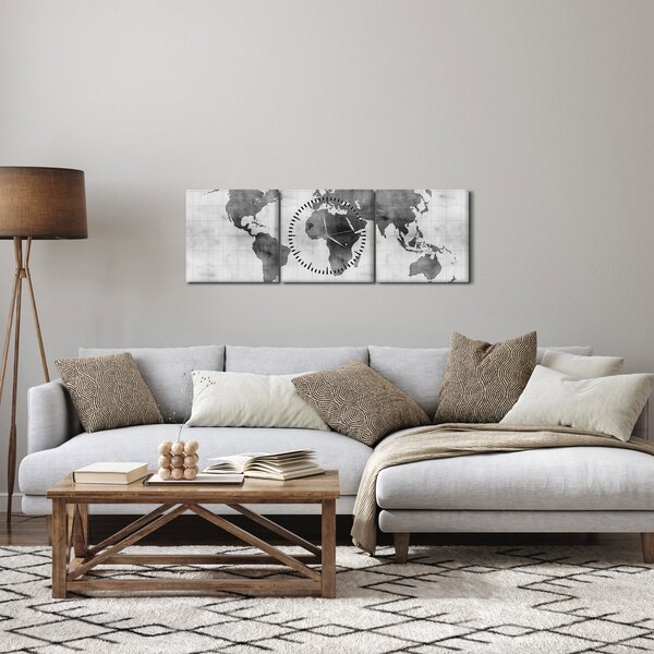 Obraz - Mapa světa 2 (s hodinami) (90x30 cm)