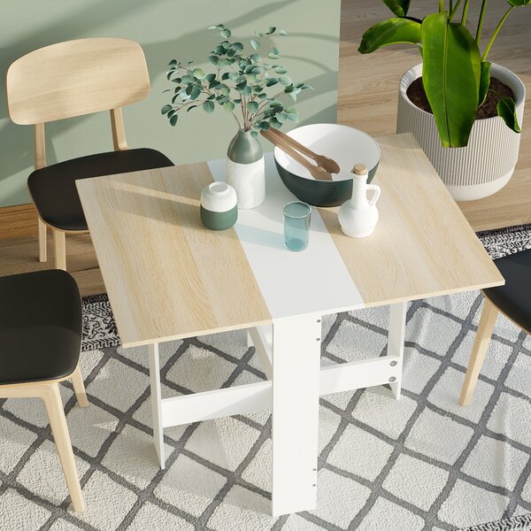 HOMCOM Skládací Jídelní Stůl Kuchyňský Stolek se 2 Sklopnými Listy pro Úsporu Místa Moderní Design 103x76x73.5cm Dřevo | Aosom